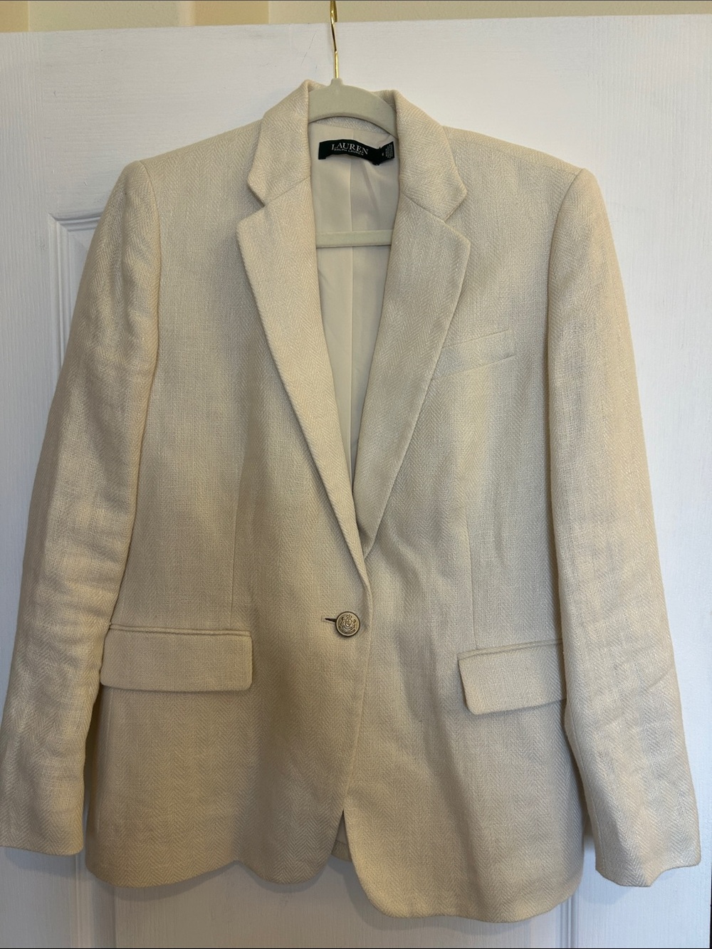 Lauren Ralph Lauren Off-White Textured Single-Button Blazer
